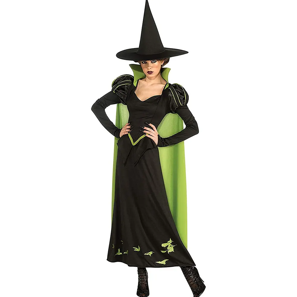 Hot Sale Halloween Party Spiel Cosplay Kostüm Zauberer von Oz Evil Witch Frauen Kleid mit Umhang