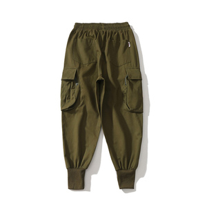 Men <strong>Army</strong> Green Color Elastic Waist Cargo <strong>Pants</strong> Black Cotton Twill Zipper Pocket Casual Trousers Mens Baggy Chino Trousers <strong>Pants</strong> - Product Image 4