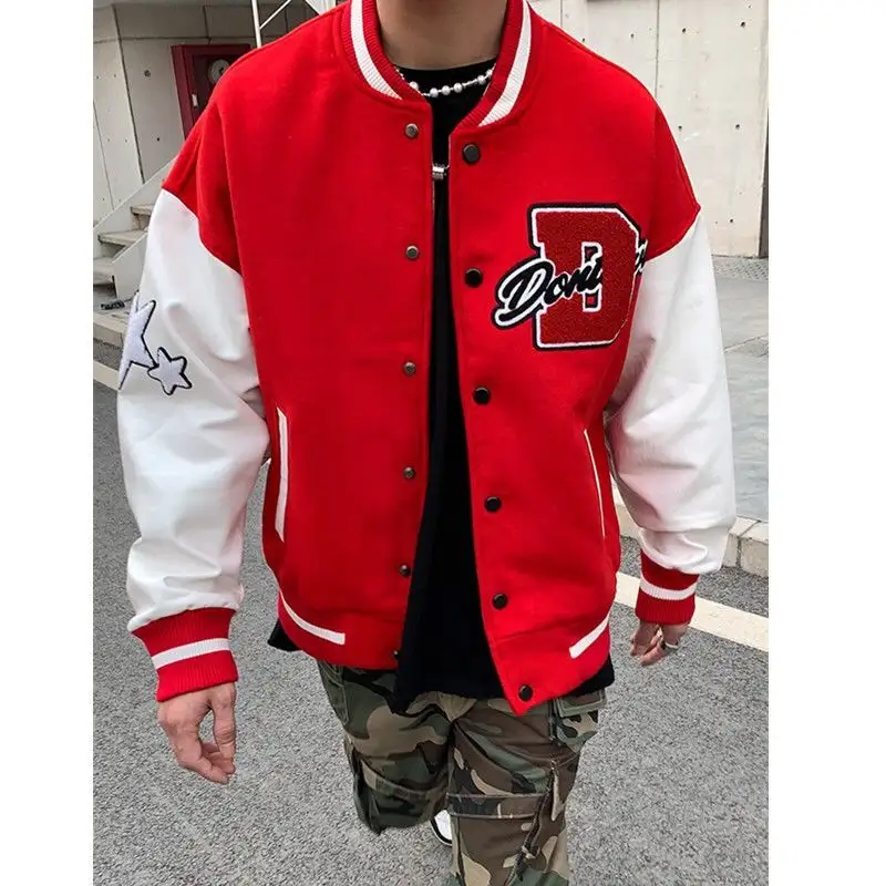 Letter embroidery stitching American multi-color baseball uniform male couple Y2K loose trend single-breasted oversized jacket