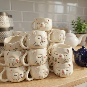 แก้วเซรามิกรูปหน้าแมว สีขาว ดีไซน์น่ารัก ทนทาน รูปทรงกลม - Product Image 3