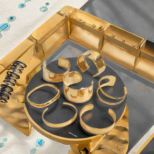 18K Gold Plated <b>Stainless</b> <b>Steel</b> Hammered Open <b>Bangle</b> Hypoallergenic Fashion Statement Jewelry - Product Image 2