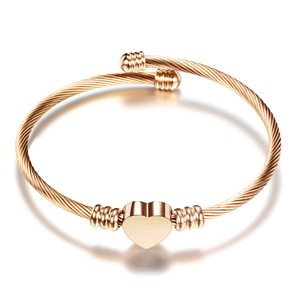 Heart Shape Cable Wire Bracelet Stainless Steel <b>Gold</b> Rose <b>Gold</b> Silver Unisex Gift Jewelry Fashion <b>String</b> Bracelet - Product Image 5
