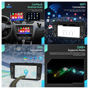 Rádio de Carro Podofo <span class=keywords><strong>Android</strong></span> 6 + 128G 8 ''Carplay Sem Fio <span class=keywords><strong>Android</strong></span> Auto GPS Wifi para Skoda Octavia II/MK2 /Yeti/Rapid/Superb OEM - Product Image 2