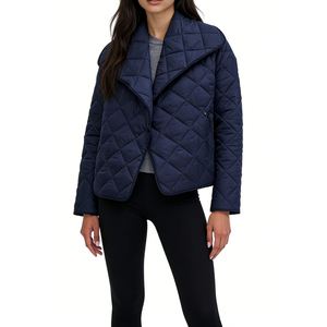 Veste enveloppe matelassée <span class=keywords><strong>bleu</strong></span> <span class=keywords><strong>marine</strong></span> pour femme - <span class=keywords><strong>Manteau</strong></span> matelassé surdimensionné à points de diamant avec ceinture à nouer Sehe Fashion - Product Image 1