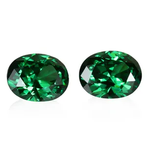 Emerald green loose oval CZ for paved women ring jewelry making in good polished 5A quality