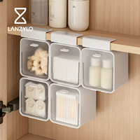 LANZYLO Boîte de rangement rectangulaire en plastique ABS+PS, style moderne et simple, avec miroir, suspendue, anti-poussière, couvercle rabattable, pour cosmétiques et maquillage