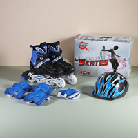 Ensemble de patins à roulettes pour enfants réglables avec casque et équipement de protection
