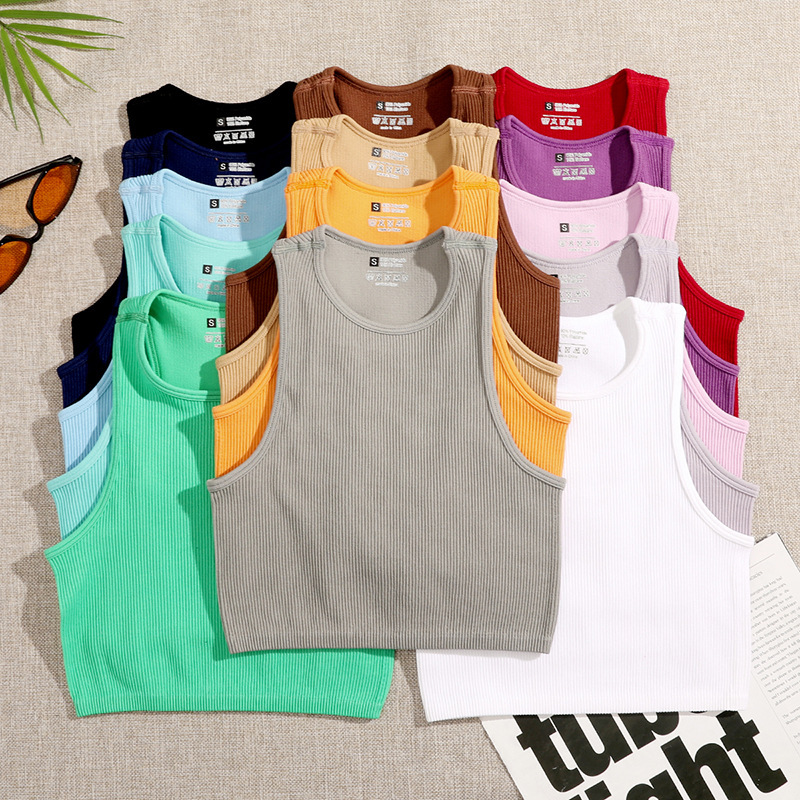 High Quality Custom Logo Women Solid Rib Sleeveless Vest Sport Gym Clothing Quick Drying Skin Friendly Yoga Tops