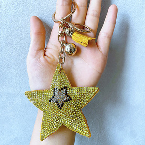 Custom Crystal Rhinestone Keychain Gift Fashionable Tassel Double-layer Five Pointed Star Keychain