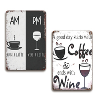 Letrero Metálico AM PM Coffee Wine con Frase Divertida, Decoración de Pared para Cocina, Hogar, Bar