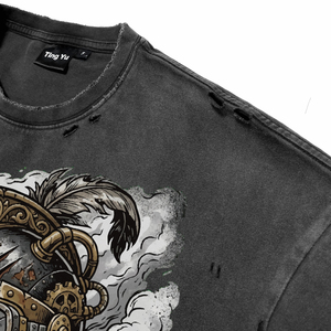 Camiseta de Algodón de Manga Corta con Lavado Ácido y Efecto Desgastado para Hombre, Camisetas con Estampado Frontal Personalizado de Alta Calidad, Ropa Vintage al por Mayor - Product Image 4