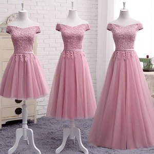 Off The Shoulder Bridesmaid Dress A Line Tulle Lace Pink Evening Party Dress For Graduation Art Exam - Product Image 1
