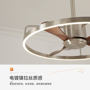 <b>Vintage</b> Style <b>Ceiling</b> Fan <b>Light</b> With Led Ring Copper Motor Smart Control For Bedroom - Product Image 5