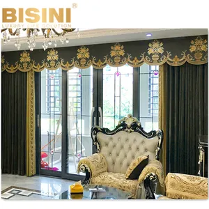 Antik Deluxe Italia Gaya Rococo Hijau & Abu-abu Bermotif Curtain Bahasa Belanda Flanel Retro Bordir Tirai Jendela