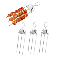 Brochettes de barbecue à 3 dents en acier inoxydable 304 argenté – Fourchettes à kebab réutilisables avec revêtement en poudre pour camping/barbecue en extérieur