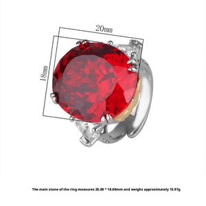 Wholesale High Quality Jewelry Eco-friendly Copper 18*20mm Red Corundum Zircon Large Stone <b>Rings</b> for Women Statement Style - Product Image 2