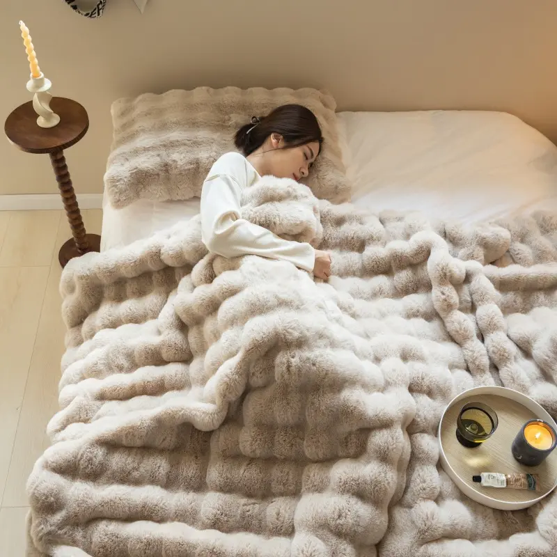 Vendas diretas por fabricantes Warm Tuscan Wrasse cobertor bolha velo cobertor duplo engrossado Winter Warmth Blanket