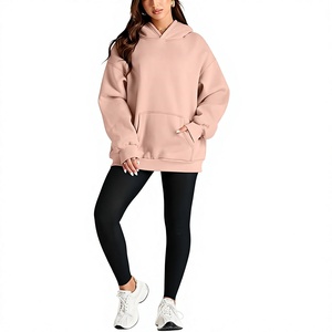 2025 Autumn Winter New Style Solid Loose Fleece 100% Cotton Hoodie Women's Street Fashion Thickened Drawstring Hooded Sweatshirt - Product Image 3