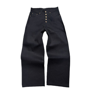 Jeans Denim Neri Baggy Personalizzati con Bottoni e Ricami Sashiko, Modello Dritto e Impilato, Stile Casual <span class=keywords><strong>Boyfriend</strong></span>, 100% Cotone, Primavera Estate - Product Image 1