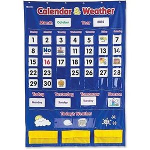 Tabla de bolsillo de calendario y clima Learning Resources, 30.834W x 44.34H, herramienta de gestión del tiempo para el aula, de vinilo - Product Image 1