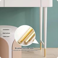 Bureau de toilette moderne blanc avec armoire latérale mobile et miroir LED rond, table de maquillage à 2 tiroirs pour chambre à coucher.