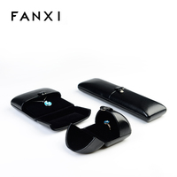 Fainxi — boîte en cuir synthétique et velours, Logo personnalisé, noir brillant, coffret d'emballage de bijoux, Double porte, pour bagues, bracelets, cadeau