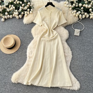 Vestido Largo de Punto con Cuello Redondo y Cintura Ajustada, Estilo Francés, para Mujer, Primavera 2026, Nuevo, de Alta Gama, con Cuentas - Product Image 3