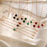 Flor de concha de lujo para mujer 4 unids/set 2024 nueva moda trébol de cinco hojas conjuntos de joyería