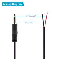 Fiche mâle 2.5mm à fil nu extrémité ouverte TS 2 pôles connecteur de câble audio mono avec gaine en PVC et blindage de tresse pour caméras