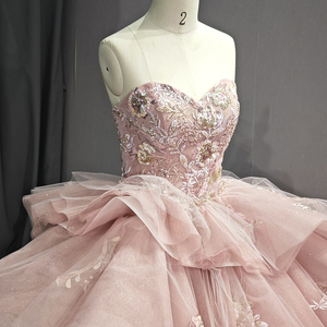 Robe de bal rose Quinceañera Dy6558, longueur ras du sol, décolleté cœur, en dentelle pailletée, ornée de perles florales, taille <span class=keywords><strong>empire</strong></span>, Jancember - Product Image 5
