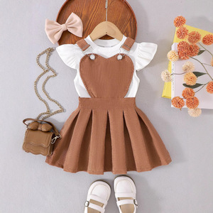 ชุดเซ็ตเด็กผู้หญิงหลากสี รุ่นใหม่ประจำฤดูร้อน สำหรับเด็กอายุ 3-7 ปี พร้อมกระโปรงสายรักและเสื้อแขนสั้นแบบปีกนางฟ้า ชุดสองชิ้น - Product Image 1