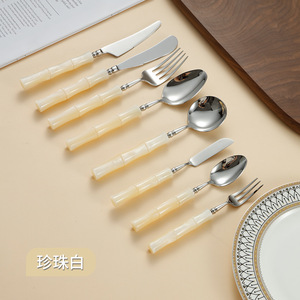 Juego de Cubiertos de Acero Inoxidable 304 con Mango Blanco Perla, Cubertería Occidental para Cena, Tenedor, Cuchara, Cuchillo, Vajilla para Bodas - Product Image 1