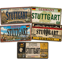 Letrero Metálico Rústico Vintage de Alemania, Stuttgart, Letrero Metálico de Estilo Antiguo para Decoración de Pared de Taller de Autos, Cueva de Hombre o Garaje