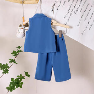 Completo 2025 estivo per ragazze elegante con colletto rovesciato senza maniche + <span class=keywords><strong>pantaloni</strong></span> lunghi 2 pezzi Set di abbigliamento per ragazze - Product Image 2