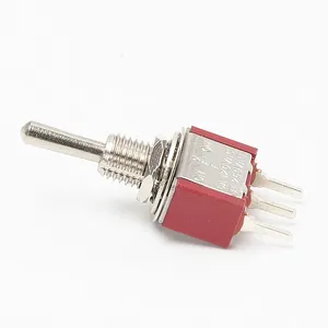 Miniature Toggle Switch 3Pin (<strong>ON</strong>)-OFF-(<strong>ON</strong>) <strong>SPDT</strong> Toggle Switch 125VAC Red Base Momentary Toggle Switch - Product Image 5