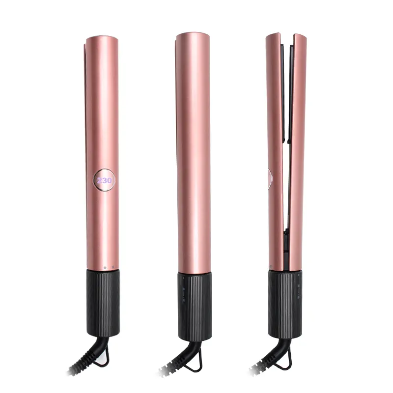 2 In 1 Curl and Straight Fast Heating Electric Ceramic Tourmaline Flat Iron Cylinder Twist Design Hair Straightener Curling Iron