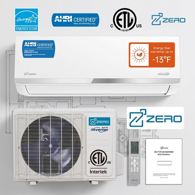 12000btu Mini Split Air Conditioner Z-PRO 24dB Super Quiet Full DC Inverter Heat Pump R454B AHRI Energy Star Residential Hotel