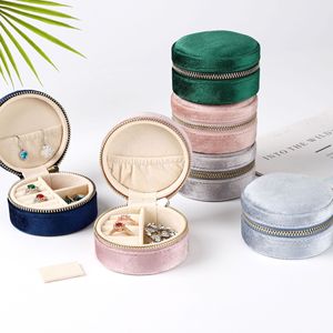 FORTE Fashion Round Velvet Jewelry <b>Box</b> Ring Pendant <b>Earrings</b> <b>Box</b> European Style Zipper Bag Jewelry <b>Box</b> - Product Image 2