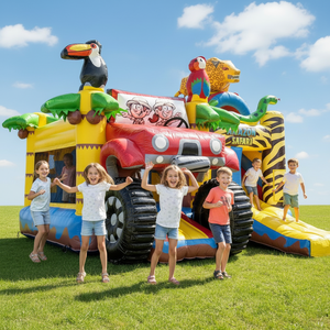 Casa de Brinco <span class=keywords><strong>Inflable</strong></span> con Tobogán, Diseño de Vehículo Todoterreno con Decoración de Animales, para Niños, Aventura en la Jungla - Product Image 4