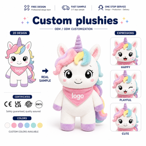 Fabricant OEM ODM de jouets en peluche licorne personnalisés, poupée animale en peluche arc-en-ciel mignonne, logo personnalisé, vente en gros, faible MOQ - Product Image 1