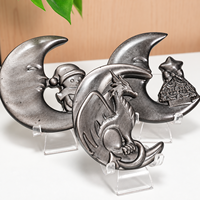 Obsidienne argentée naturelle sculptée à la main en forme de croissant de lune avec statue de bonhomme de neige et arbre de Noël, cristal de guérison, décoration de Noël