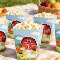 Boîtes à Popcorn Ferme Rouge en Papier Cheval et Mouton pour Bonbons et Snacks – Idéales pour Décorations de Fête d'Anniversaire sur la Ferme