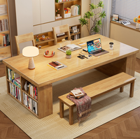 Bureau en bois massif avec étagère ouverte double face, table à manger en bois de frêne pour bureau à domicile
