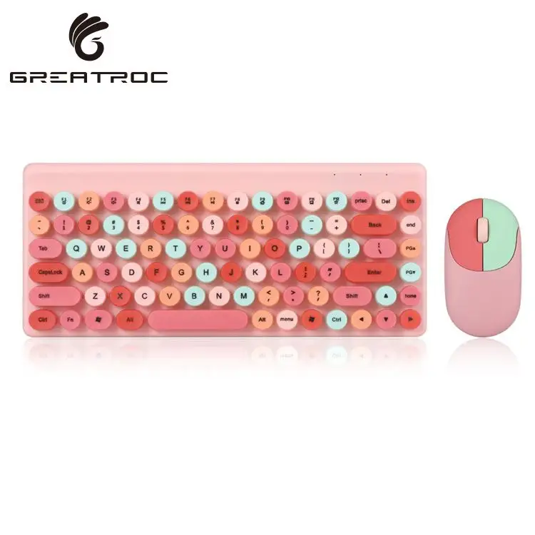 Great Roc OEM/ODM new arrival candy color 86 keys 2.4G wireless keyboard mouse set round keycap gaming keyboard and mouse combos