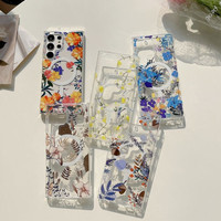 Funda Magnética Transparente con Diseño Floral IMD para Samsung Galaxy S24 S23 Ultra S22, Carcasa para iPhone 16 15 14 13 12 Pro Max