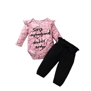 Ropa de Invierno para Bebés, Conjuntos de Romper Casuales de Algodón para Niñas con Pantalones Negros de China - Product Image 1