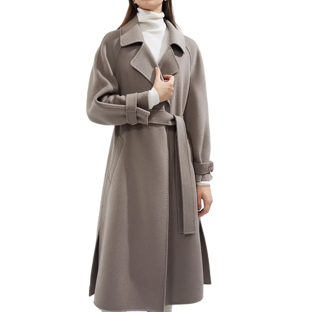 Stylish Autumn Winter Long Elegant Casual Belts Women Cashmere Coats