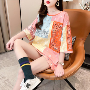 Verano suelto transpirable <span class=keywords><strong>manga</strong></span> corta dormir Tops moda <span class=keywords><strong>mujer</strong></span> dibujos animados estampado estilo largo camiseta - Product Image 4