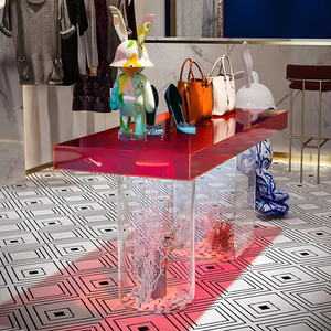 صافي متجر الملابس الحمراء في الجزيرة طاولة عرض ضوء فاخر الاكريليك طاولة المياه الأحذية حقيبة عرض المجوهرات الجدول - Product Image 2