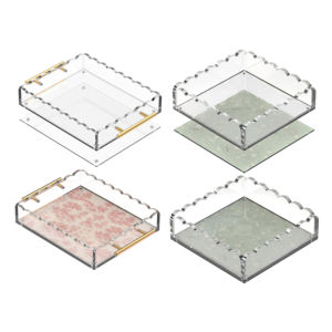 صينية أكريليك مزخرفة بحواف مموجة مع مغناطيس، شفافة ومربعة الشكل بمقابض، صينية تقديم للرسائل والمفاتيح والصور والفن والرسائل - Product Image 2